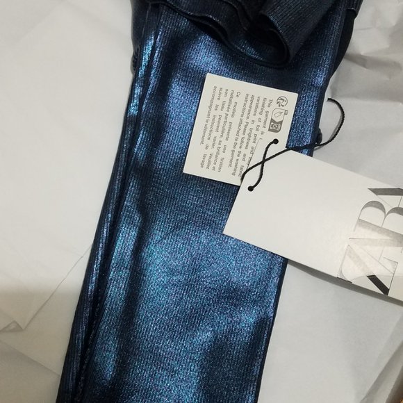 NWT METALLIC BLUE FOIL KNIT CROP TOP - Picture 8 of 8